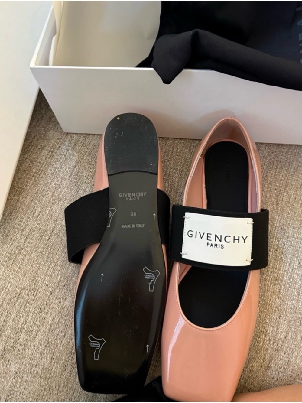 Givenchy NWT Pink Patent Leather Mary Jane Flats with Black Elastic Strap